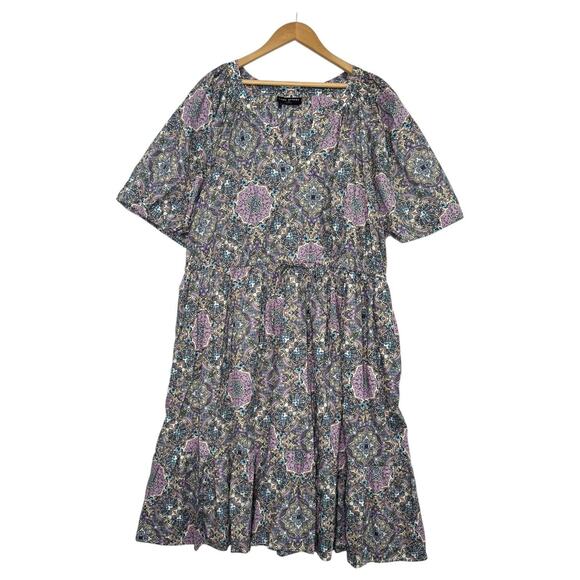 Lane Bryant Dress Womens 24P Purple Midi Geometric Boho Tiered Pockets Peasant - Picture 1 of 15